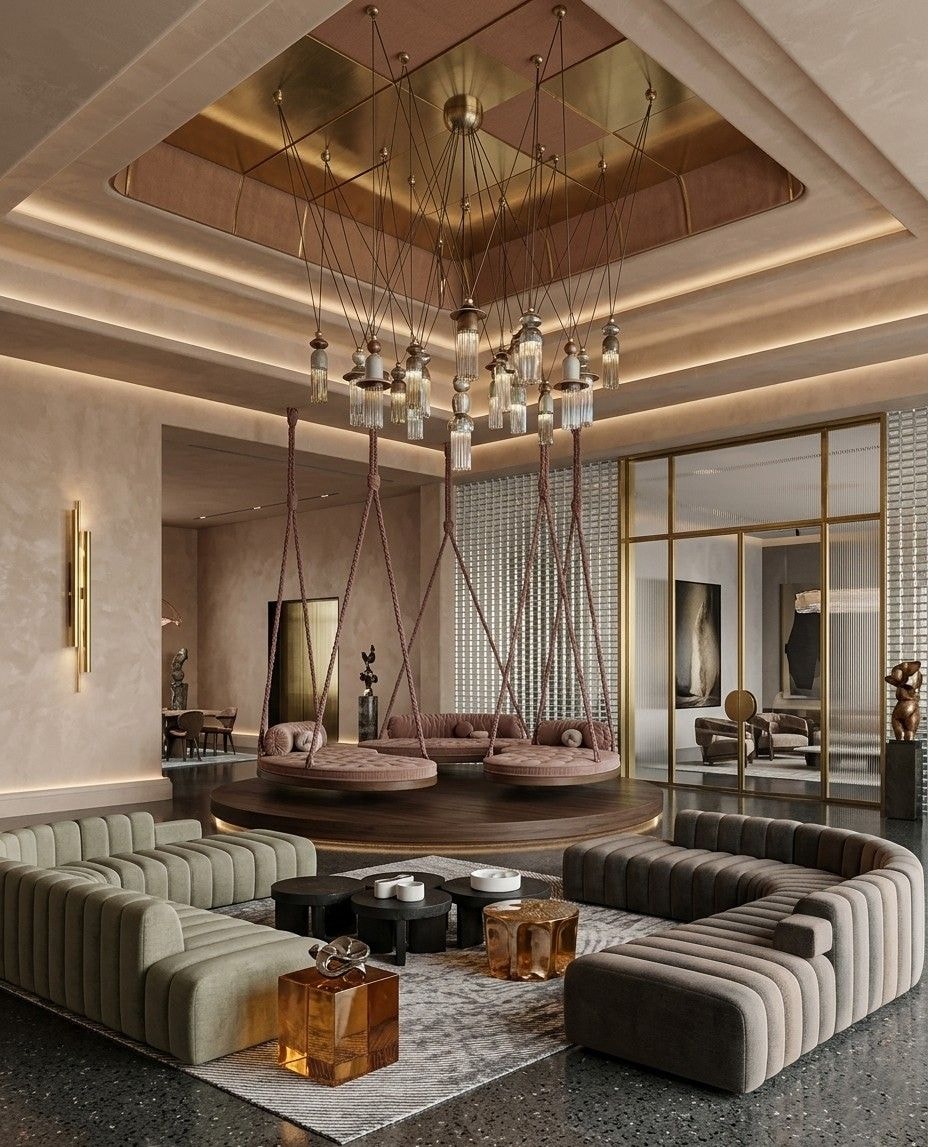 Open-plan workspace with high ceilings