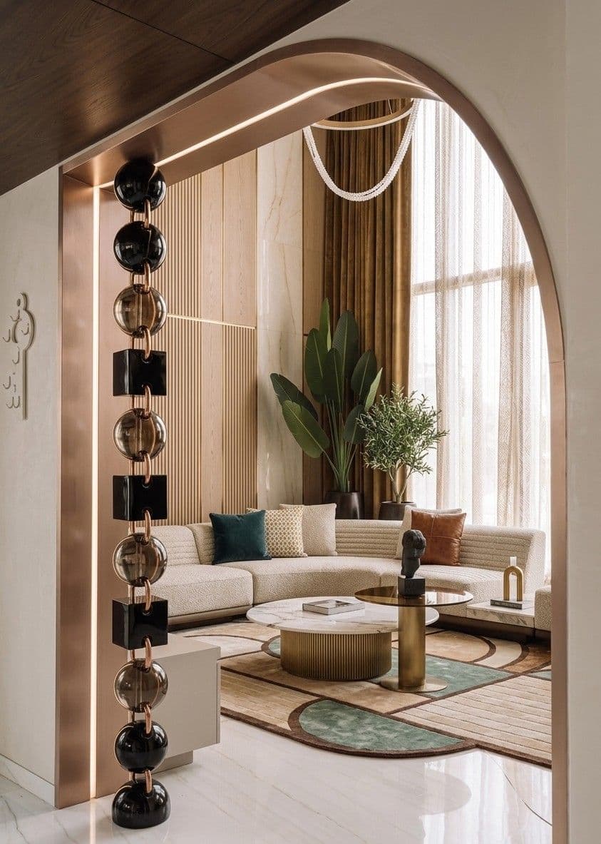 Interior view with natural light and material textures